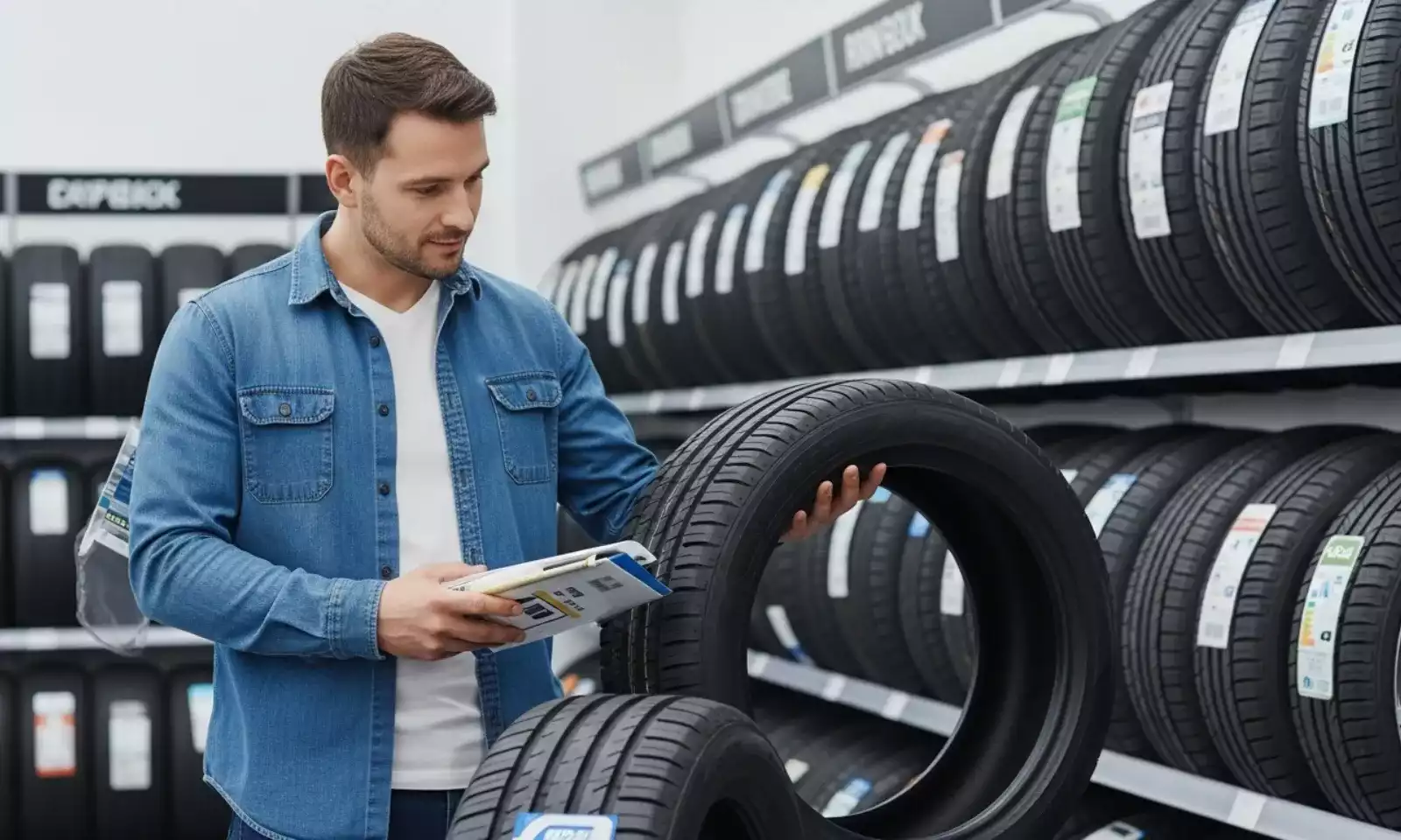 Análise técnica de pneus em oficina automotiva